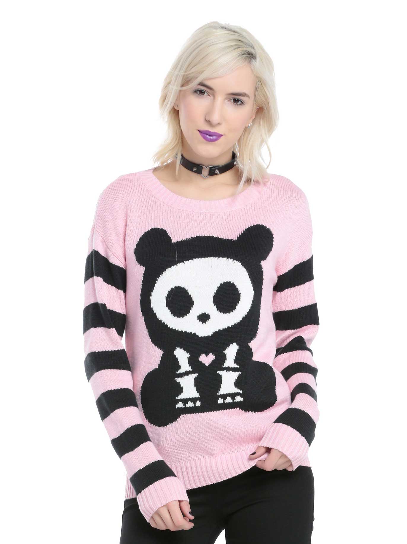 Pink sweater with skull panda