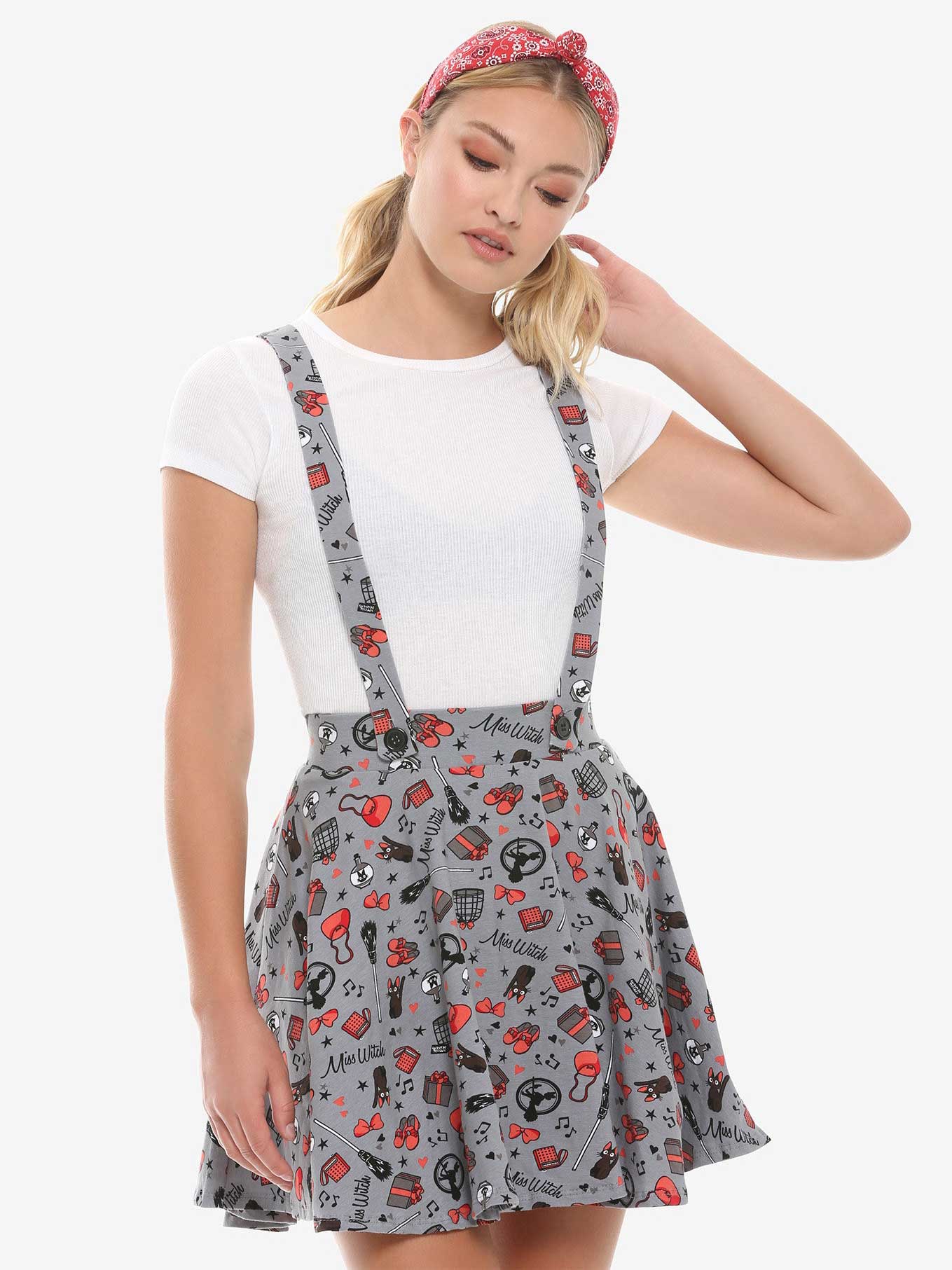 grey suspender skirt with Miss Witch graphics