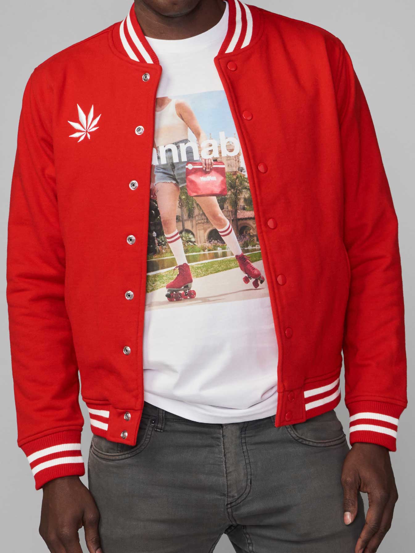 red Med Men bomber jacket with red lining