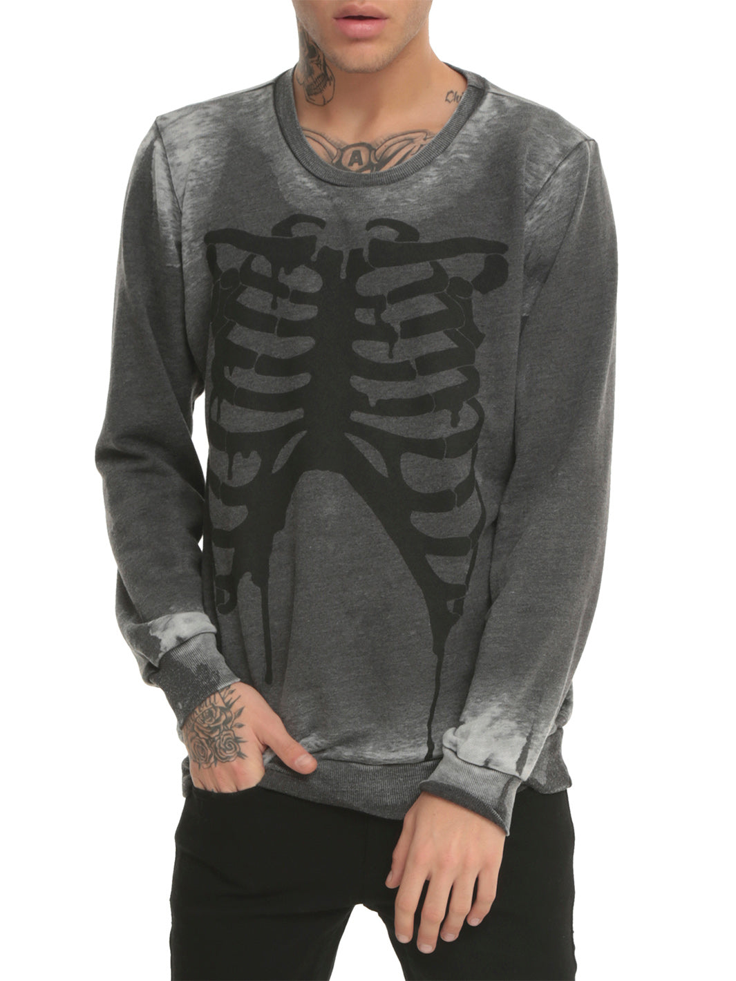 grey sweatshirt with rib cage graphic