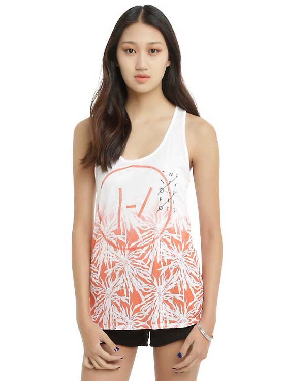 White tank top with peach flowers