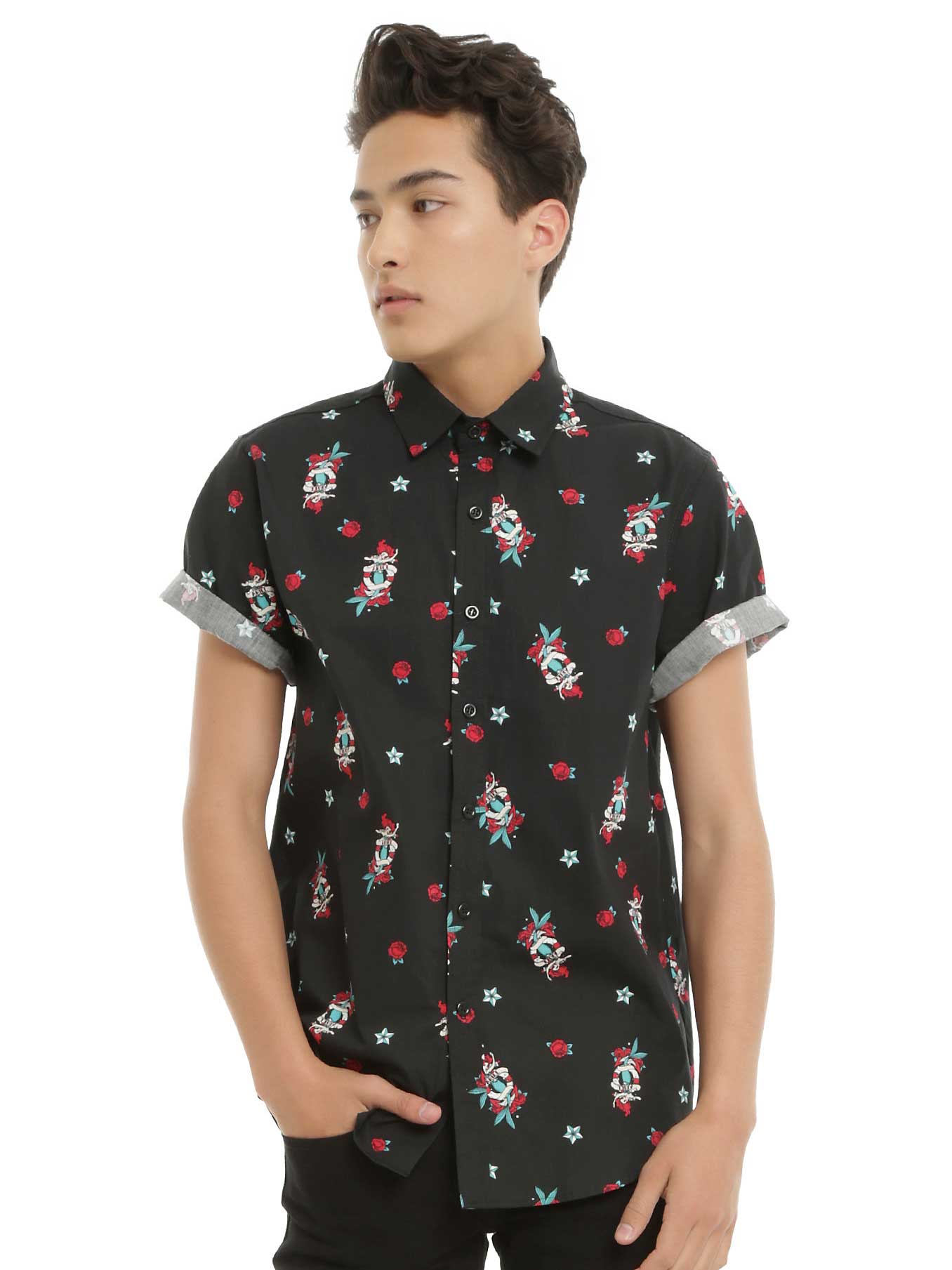 mens shirt with rolled short sleeves