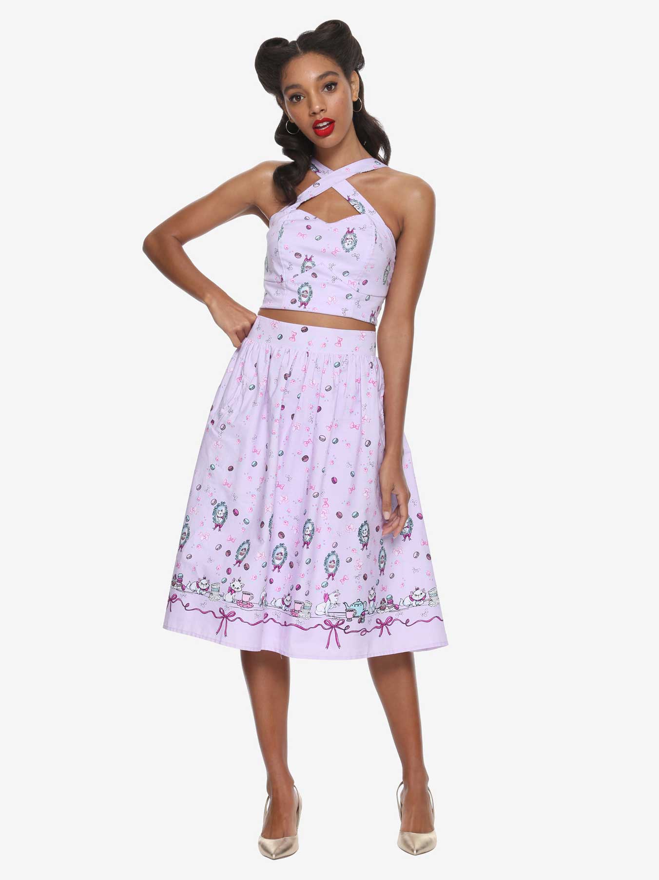 lavender two piece halter top and skirt