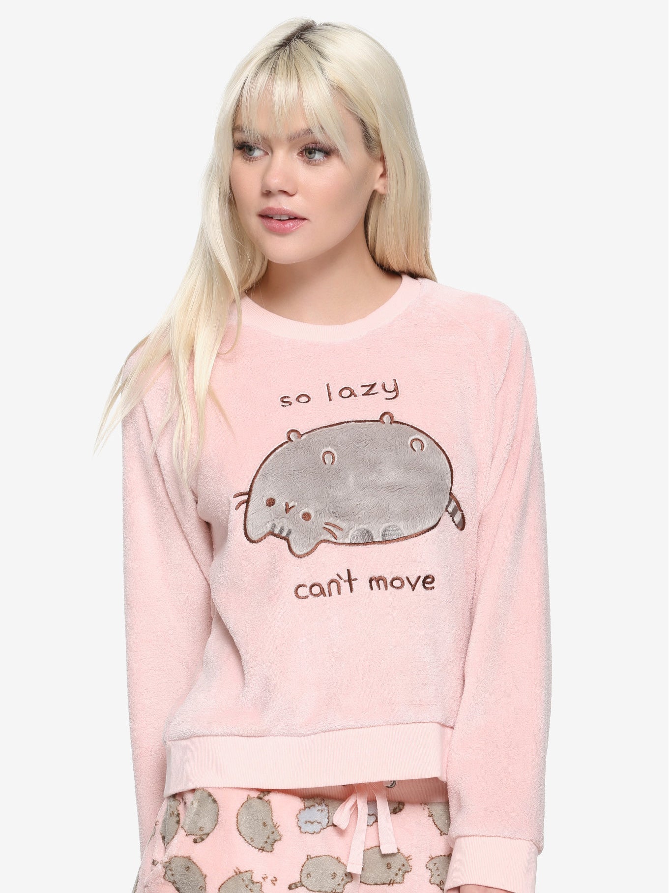 So lazy I can't move cat front pink top and shorts