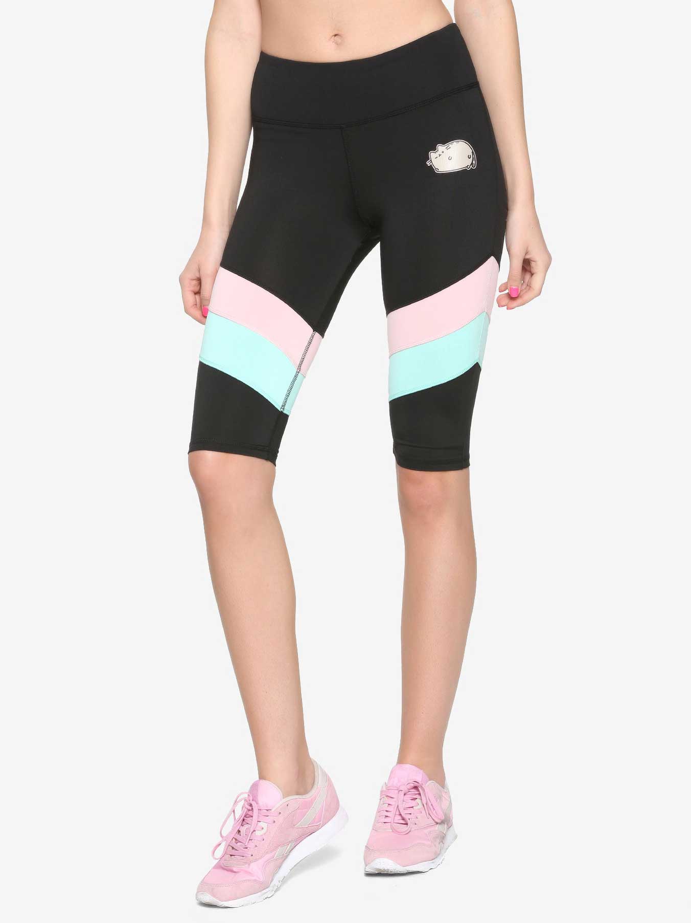 pink and mint green and black cropped leggings