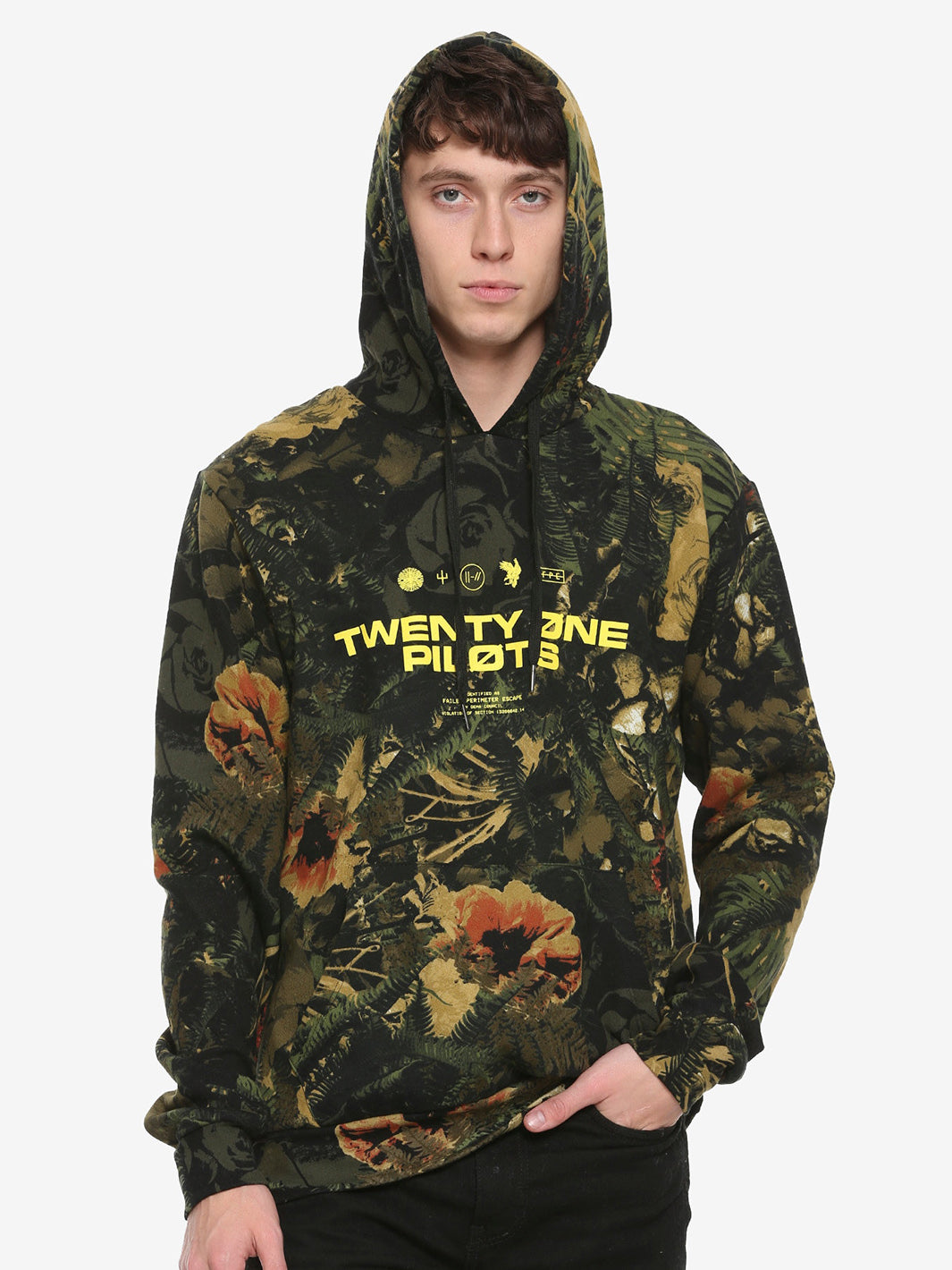 twenty one pilots dark green floral hoodie