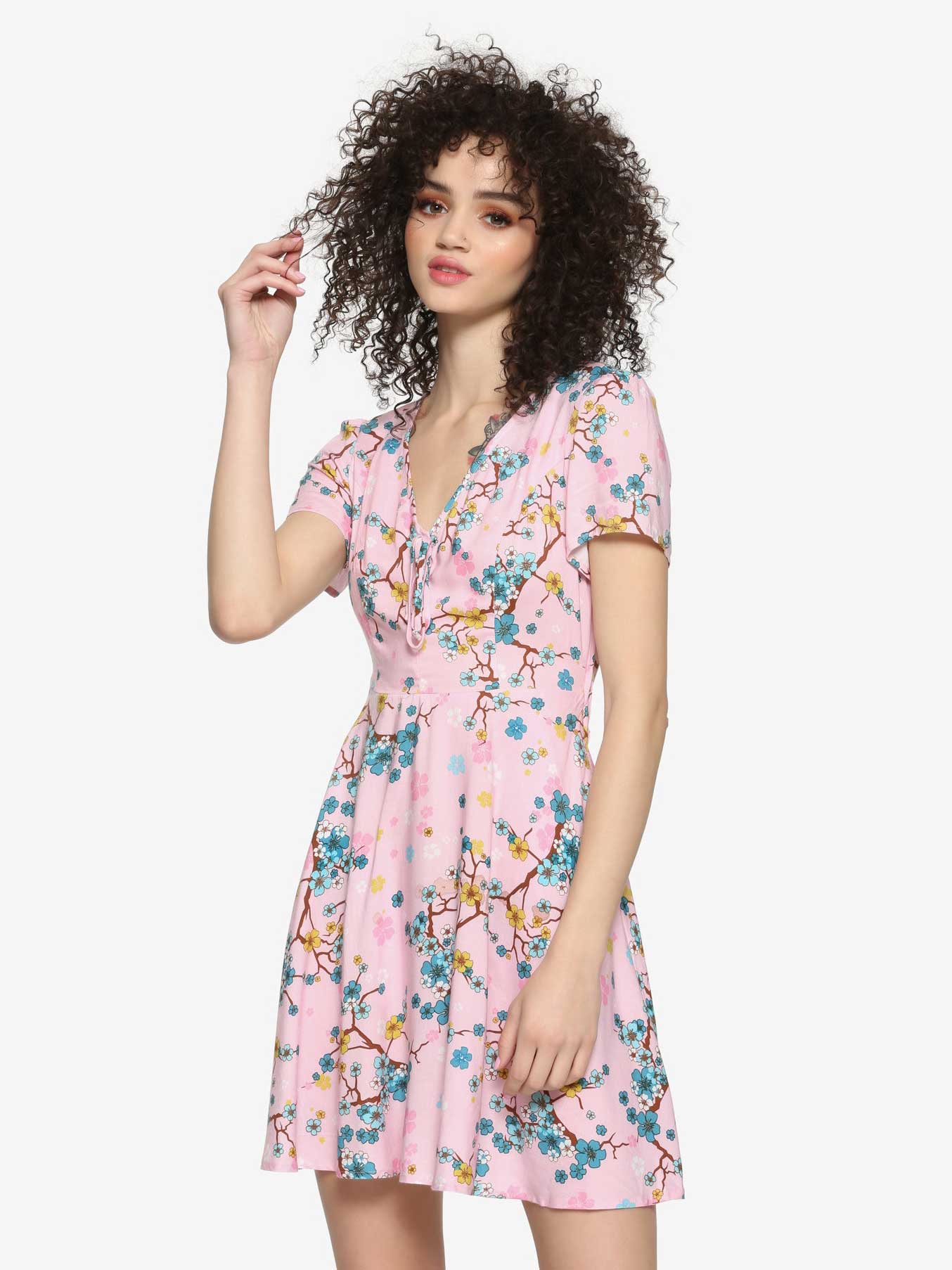 pink short dress with flower blossoms