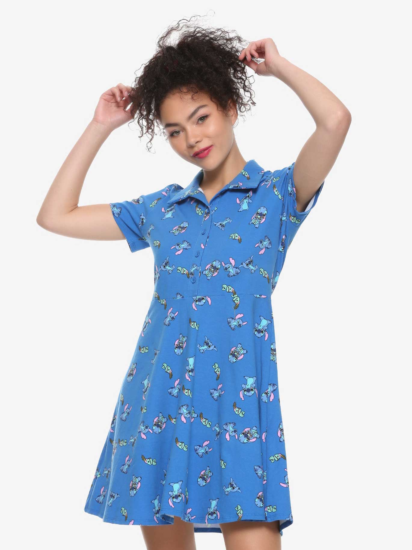 blue collar dress with Lilo and Stitch graphics