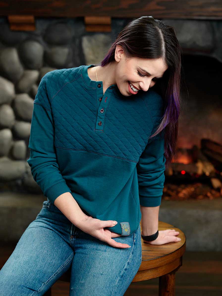 womens pillow henley shirt in green