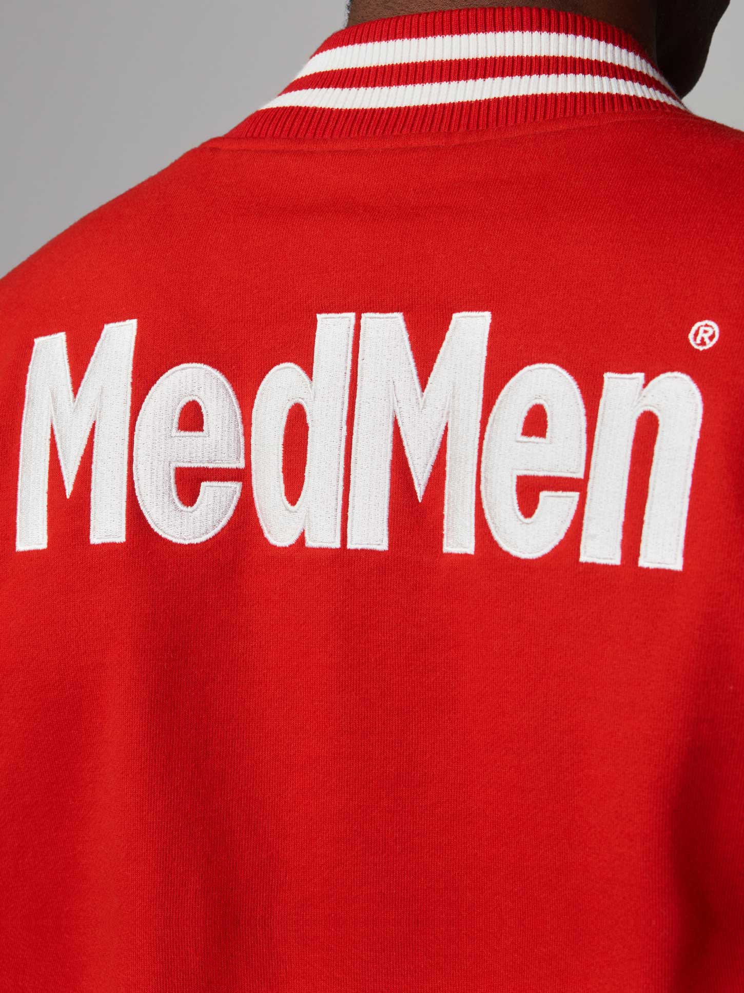 red Med Men bomber jacket with red lining