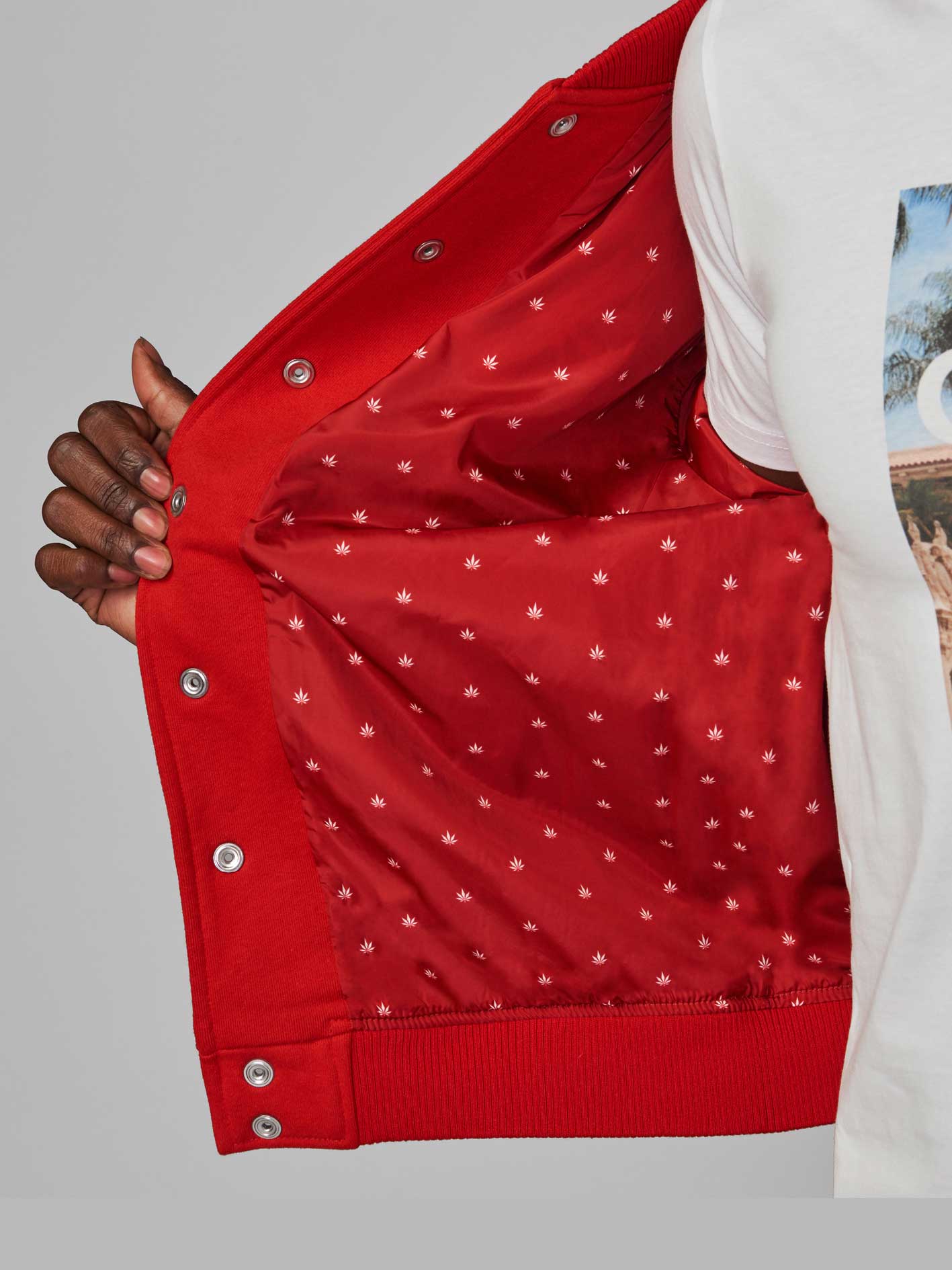 red Med Men bomber jacket with red lining