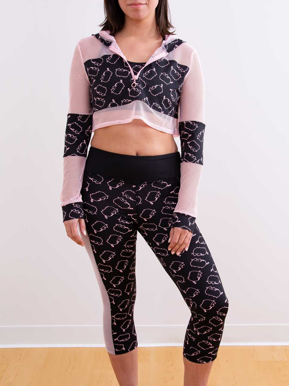 pink and black crop top activewear